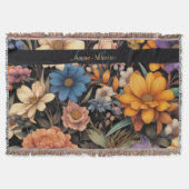 Bloemen rustiek elegant zwart deken (Voorkant)