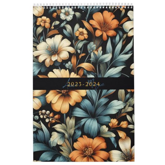 Bloemen rustiek  elegant zwart kalender (Hoes)