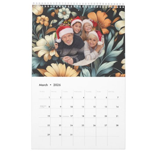 Bloemen rustiek elegant zwart kalender (Mar 2026)