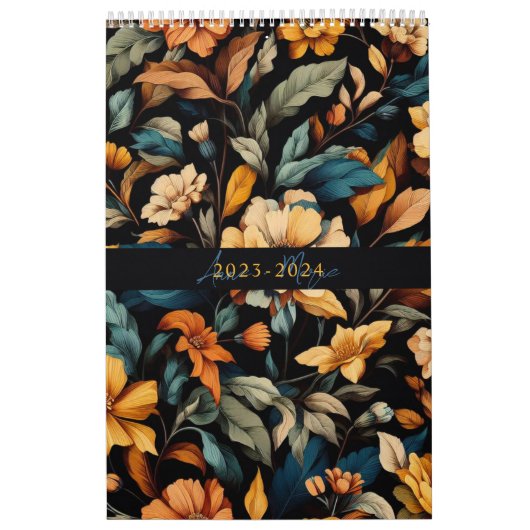 Bloemen rustiek elegant zwart kalender (Hoes)