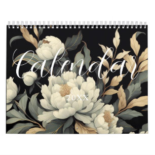 Bloemen rustiek  elegant zwart kalender