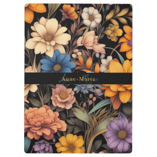 Bloemen rustiek  elegant zwart klembord (Achterkant)