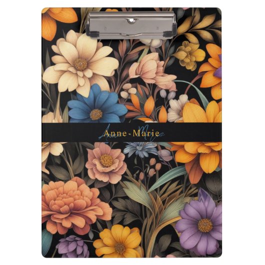 Bloemen rustiek  elegant zwart klembord (Voorkant)