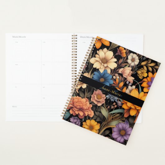 Bloemen rustiek  elegant zwart planner (Display)