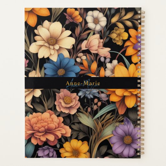 Bloemen rustiek  elegant zwart planner (Achterkant)