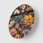 Bloemen rustiek elegant zwart ronde klok (Hoek)