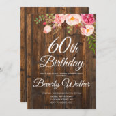 Bloemen rustiek hout 60e verjaardag kaart (Voorkant / Achterkant)