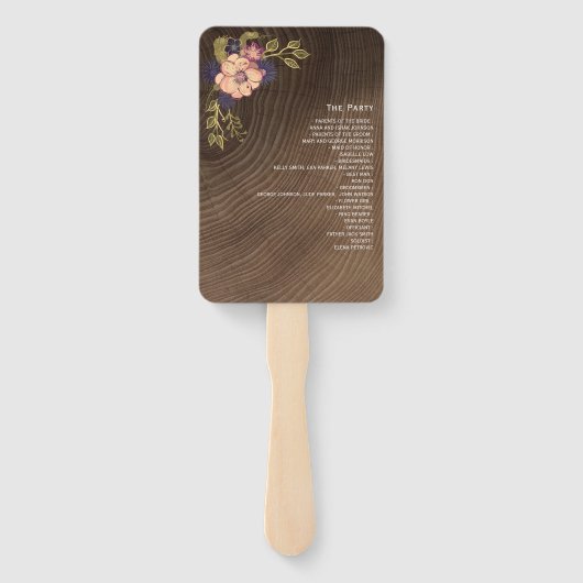 Bloemen Rustiek Hout Trouwprogramma Hand Fan Handwaaier (Achterkant)