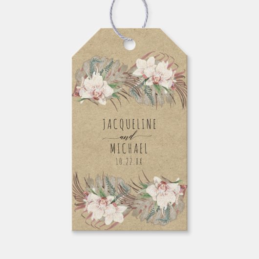 Bloemen Rustiek Kraft Beach Orchidee Palm groen Cadeaulabel (Voorkant)