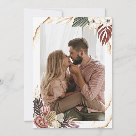 Bloemen rustieke Boho Herfst foto bruiloft Kaart (Achterkant)