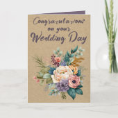 Bloemen rustieke bruiloft gefeliciteerd paarse kaart (Voorkant)