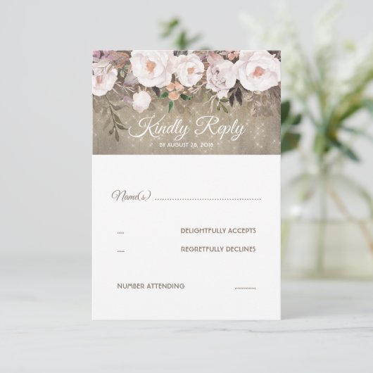 Bloemen rustieke bruiloft RSVP (Staand voorkant)