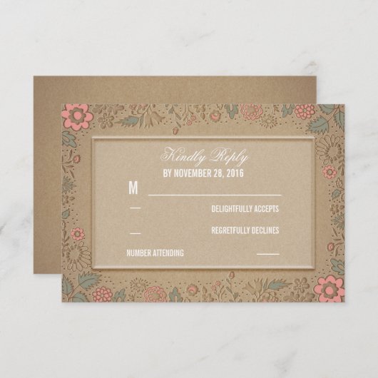 Bloemen rustieke bruiloft RSVP Kaarten (Voorkant / Achterkant)