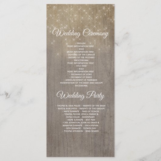 Bloemen Rustieke Mason Jar Lights Trouwprogramma's Programma (Achterkant)