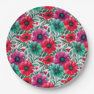 Bloemen rustieke mode retro patroon papieren bordje