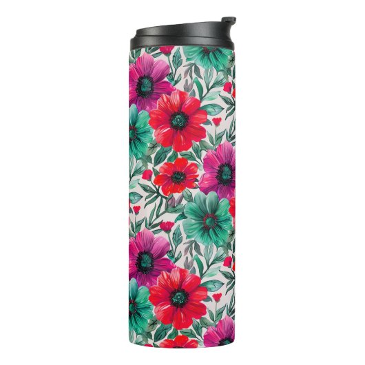 Bloemen rustieke mode retro patroon thermosbeker (Gedraaid links)