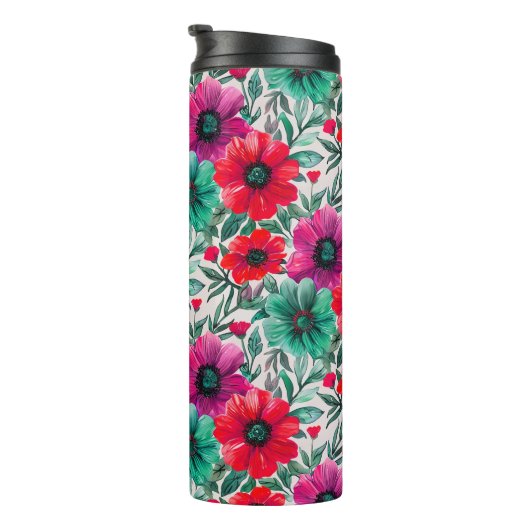 Bloemen rustieke mode retro patroon thermosbeker (Geroteerd rechts)