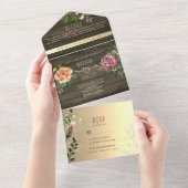 Bloemen rustieke schuur hout bruiloft all in one uitnodiging (Afscheurbaar)