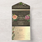 Bloemen rustieke schuur hout bruiloft all in one uitnodiging (Binnen)