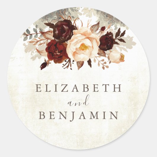 Bloemen rustieke Vintage Ronde Sticker (Voorkant)