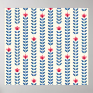 Bloemen Scandinavisch geometrisch retro behang Poster