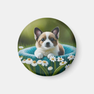 Bloemen schattig hondje in dazies magneet