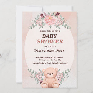 Bloemen Schattige Beer Babydouche Uitnodigingen vo