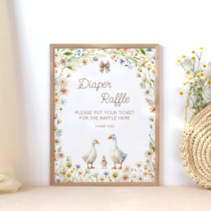 Bloemen Schattigee Gans Baby shower Luier Raffle Poster