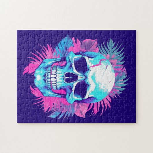 Bloemen schedel in vaporwave stijl legpuzzel (Horizontaal)