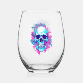 Bloemen schedel in vaporwave stijl wijnglas zonder voet