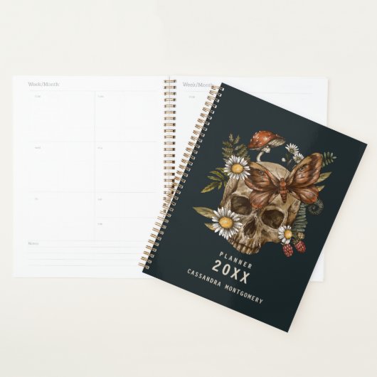  Bloemen Schedel Moth Gepersonaliseerde naam Gothi Planner (Display)