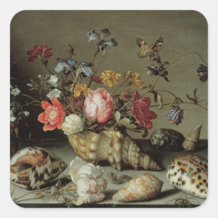 Bloemen, Schelpen en Insecten Balthasar van der As Vierkante Sticker