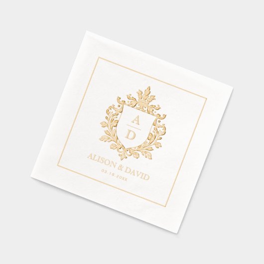  Bloemen Schild Kam Monogram Trouwgoud Folie Servetten (Links)