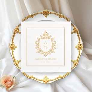 Bloemen Schild Kam Monogram Trouwgoud Folie Servetten