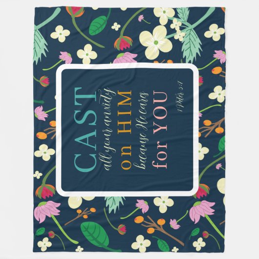 Bloemen Schrift 1 Petrus 5:7 Fleece Deken (Voorkant)