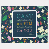 Bloemen Schrift 1 Petrus 5:7 Fleece Deken (Voorkant (Horizontaal))