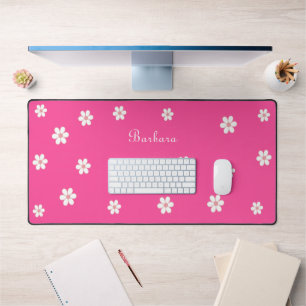 Bloemen & Script kalligrafie op Neon Pink Bureaumat