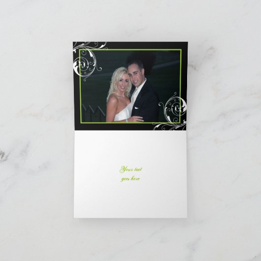 Bloemen scroll blad zwart, groene bruiloft Dank u Bedankkaart (Binnen)