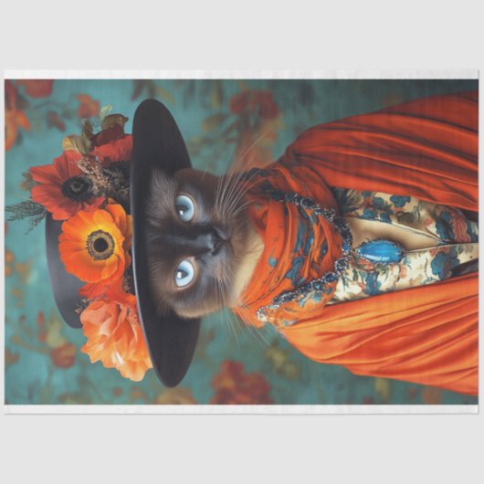  Bloemen Siamese Cat Decoupage Tissuepapier (Voorkant)