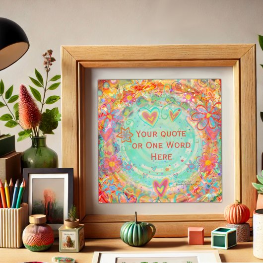 Bloemen Sinaasappel Aqua Custom Naam Quote Poster