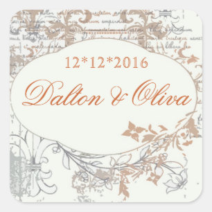 Bloemen Sinaasappel Fleur Save The Date Bruiloft Vierkante Sticker