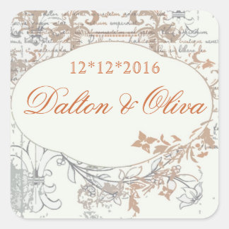 Bloemen  Sinaasappel Fleur Save The Date Bruiloft Vierkante Sticker