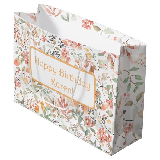 Bloemen Sinaasappel Groen & Roze Custom Happy Birt Groot Cadeauzakje (Voorkant Gekanteld)