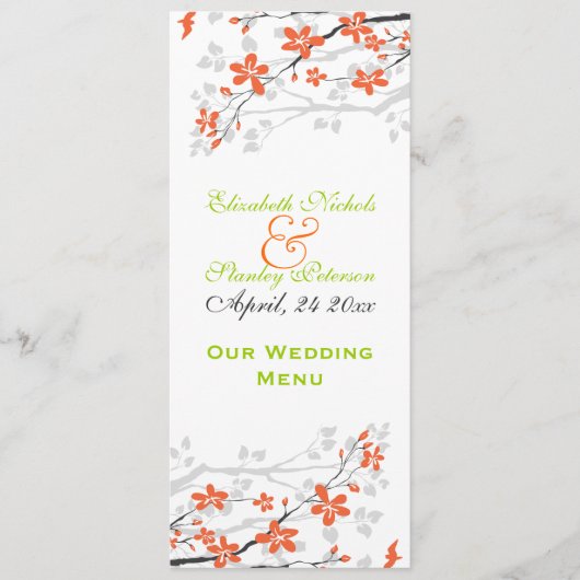 Bloemen sinaasappel limoen groen bruiloft Menu kaa (Voorkant)