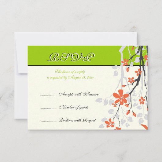 Bloemen sinaasappel limoengroen bruiloft RSVP kaar Kaartje (Voorkant)