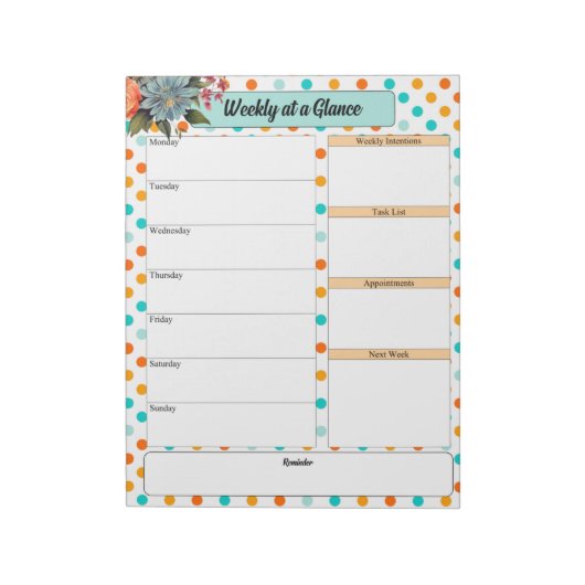 Bloemen Sinaasappel N Blauw Polka Dots_ Week in ee Notitieblok (Gedraaid)