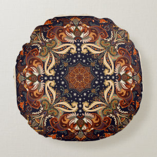 Bloemen sjaal vierkant ornament: Indiase batik. Rond Kussen