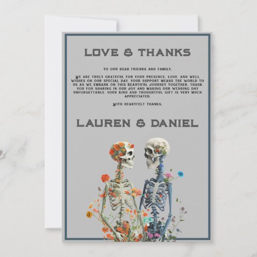 Bloemen Skelet Liefhebbers QR Code Bruiloft Bedankkaart (Voorkant)