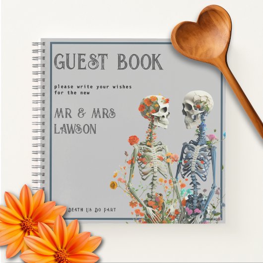 Bloemen Skelet Lovers Bruiloft Gastenboek Notitieboek