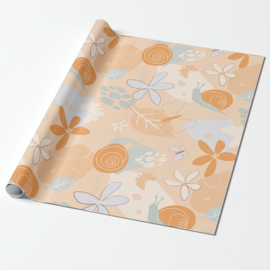 Bloemen, slakken, vlinders. cadeaupapier (Uitgerold)